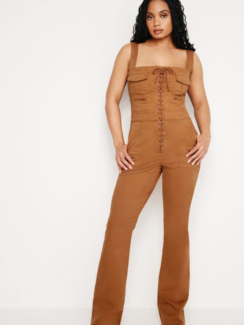 Good American Lace-Up Flare Jeans - Rust Brown
